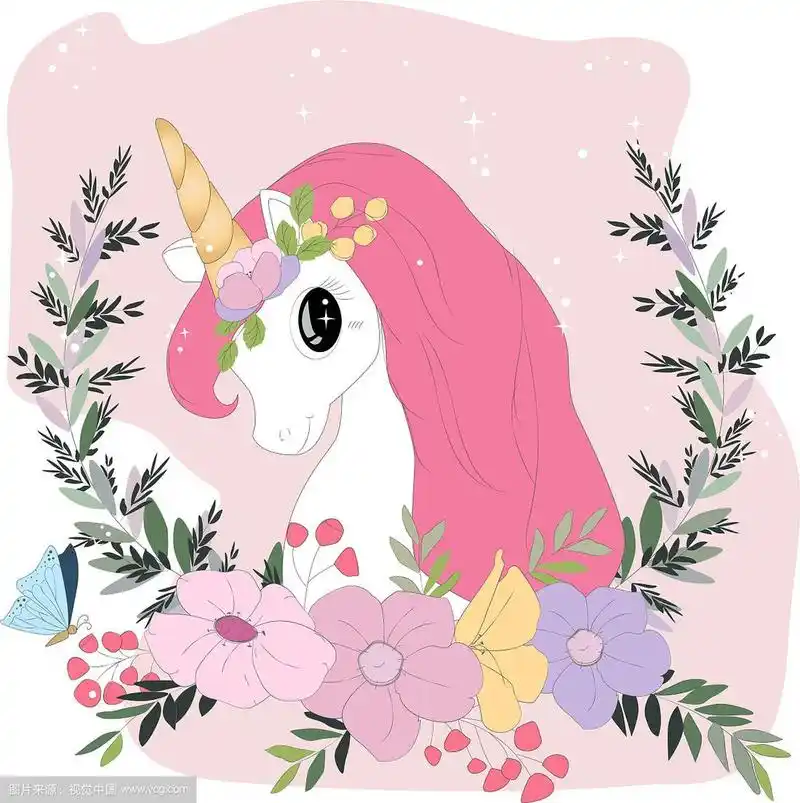 可爱的彩色独角兽卡通在彩色粉笔