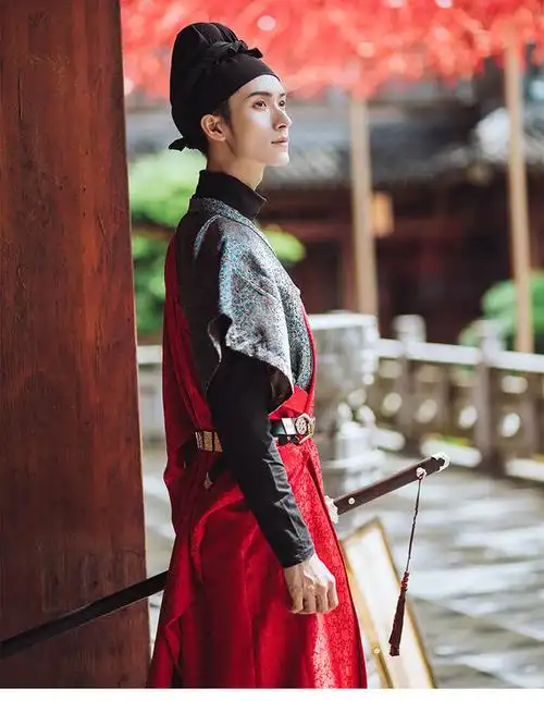 君陈原创设计传统汉服唐半臂圆领袍内搭挺括汉服男装肩吾逸淘宝网