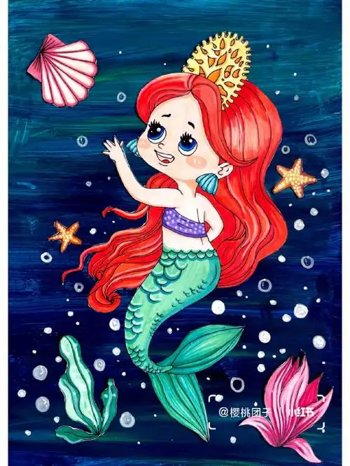 儿童创意画漂亮的美人鱼