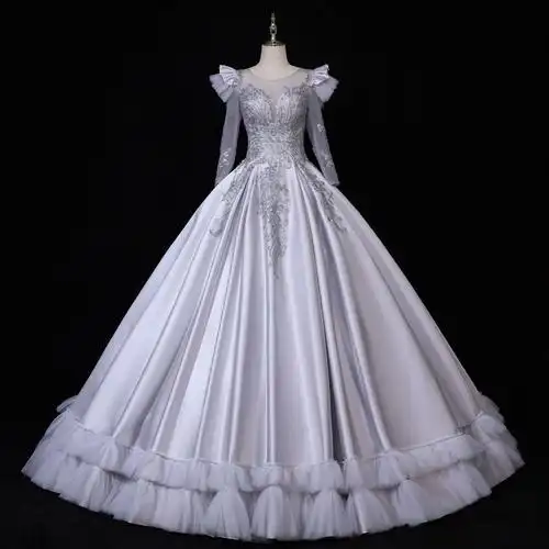 跨境婚纱2021新款新娘独唱大摆蓬蓬裙宫廷公主裙演出晚宴礼服