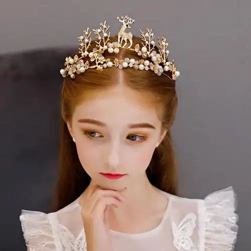 儿童公主裙配饰头饰女童主持人演出服发饰皇冠花童婚纱王冠发箍女
