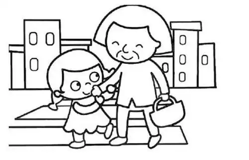 小男孩扶老爷爷过马路简笔画 简笔画图片大全-普车都