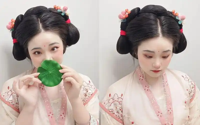 汉服发型教程/超可爱活泼复原唐风荷花小仙子简单上手古风造型来了