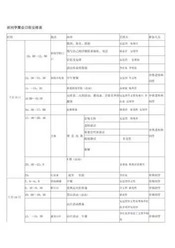 班同学聚会日程安排表