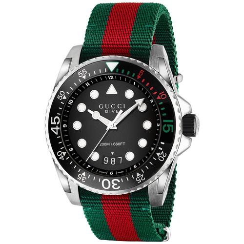 古驰gucci女款石英表|dive green & red nylon strap watch 44mm