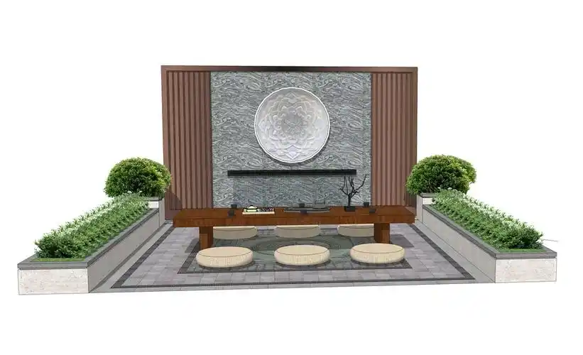 新中式水景景墙su模型【id:736623021】