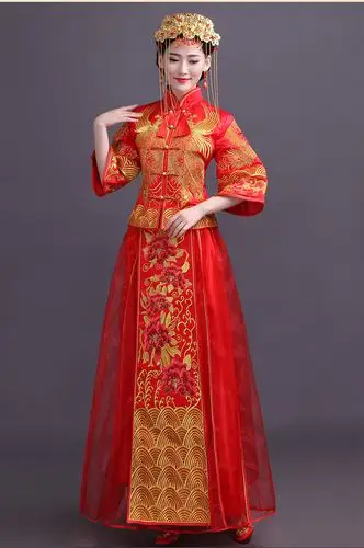 秀禾服新娘礼服龙凤褂结婚礼服中式嫁衣七分袖长款结婚敬酒服喜服