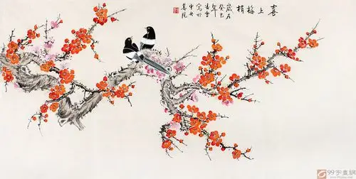 北京美协凌雪四尺国画梅花《喜上眉梢》 - 梅花图 - 99字画网
