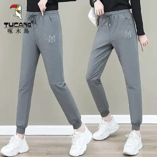 女春秋季新款百搭宽松束脚卫裤高腰显瘦休闲长裤啄木鸟纯棉运动裤