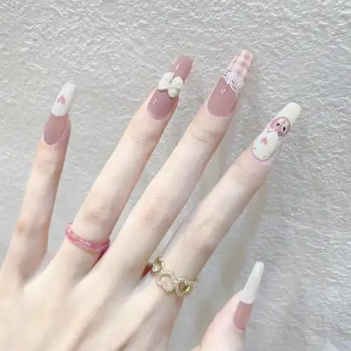 网红抖音美甲片假指甲中长款爱心蝴蝶玲娜贝儿穿戴式美甲贴片成品