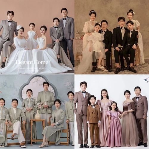 新款影楼亲子全家福主题摄影服装一家六口拍照艺术写真时尚家庭装