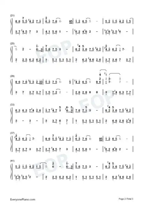 余年c调版双手简谱预览2