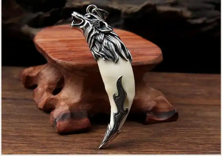 狗牙吊坠银狼牙项链吊坠真獒牙狗牙包镶嵌牙套男情侣定制款成品带牙齿