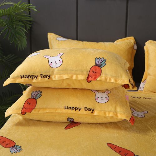 48×74cm1只一对装枕头套毛绒枕罩 小兔萝卜【不含枕芯】整版布料裁剪