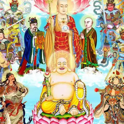 佛光普照全堂佛图画像挂画 众佛图全佛图佛堂卷轴画 满堂佛水陆画