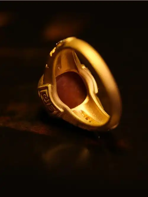 锦红 三星堆仿古青铜纹饰 远兮珠宝设计款 原矿无胶南红戒指nh218