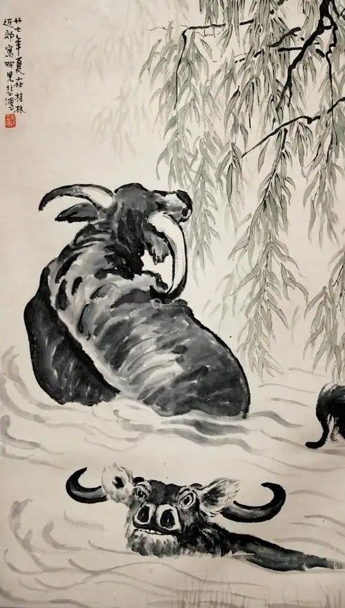 徐悲鸿 水牛 纸本立轴