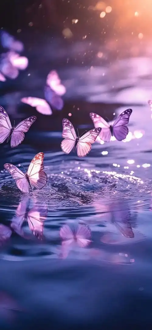 水中梦幻紫色蝴蝶手机壁纸 090500