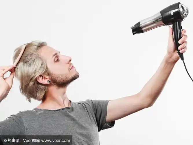 吹风机,青年男人,干燥的头发,风,水平画幅