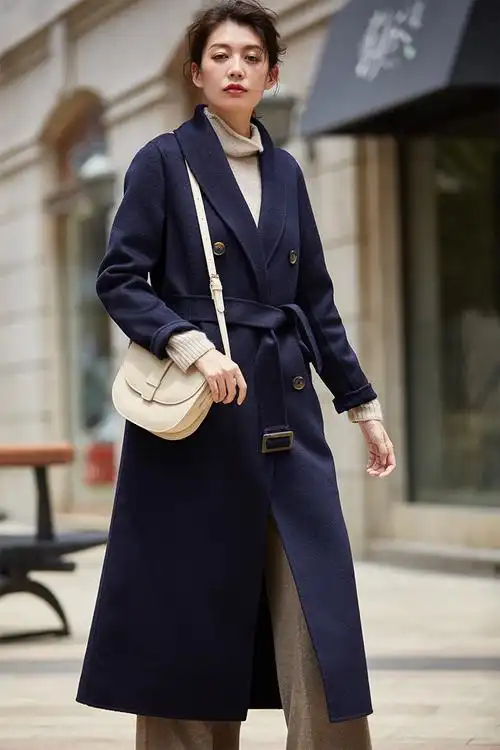 新款青果领显瘦气质水波纹双面昵大衣外套女8631女士外套/女士大衣