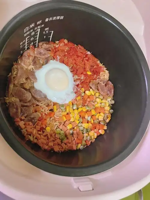 松下h1电饭煲自带煲仔饭功能,很简单,把灵魂料汁先调好,加上配菜后