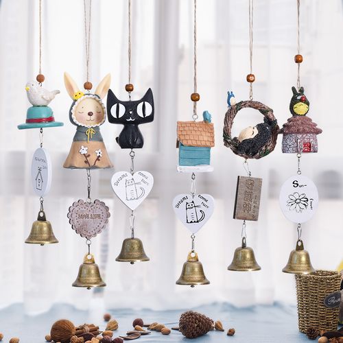 生活可爱龙猫小风铃挂件 创意树脂卡通动物挂饰 铃铛门饰装饰品
