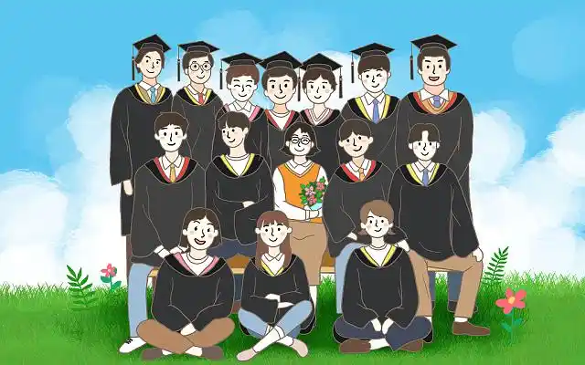 手绘卡通人物青春毕业照原创插画海报毕业季