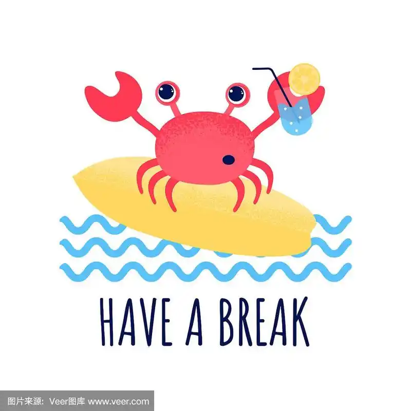 卡通可爱的螃蟹和夏天
