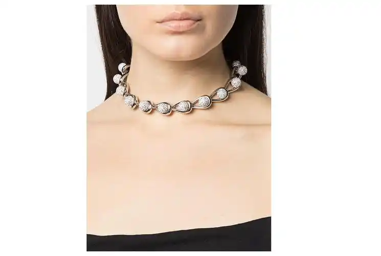 罗意威(loewe)20秋冬女士晶饰镶嵌链式项链 银色 均码【图片 价格