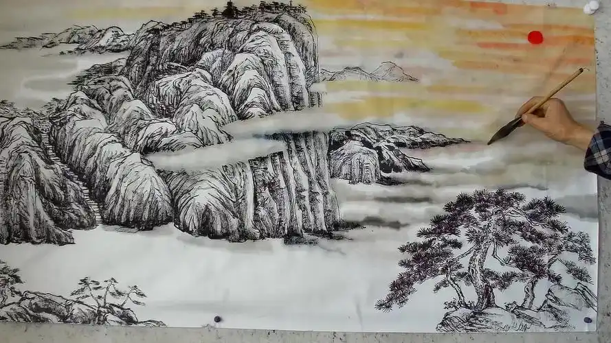 山水画以云雾为神采,吴作成润染云雾,染云头勾云脚气韵贯通-教育视频