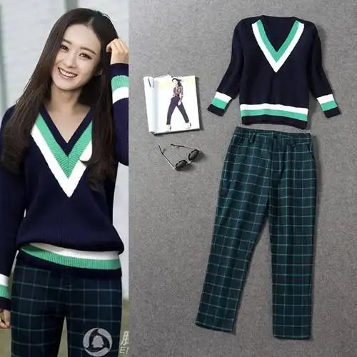 杉杉来了赵丽颖的同款衣服女明星秋装2017新款套装毛衣两件套秋冬