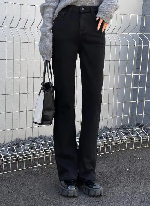 喇叭裤町秀9028黑色色加牛仔女高高腰显瘦显高牛仔裤