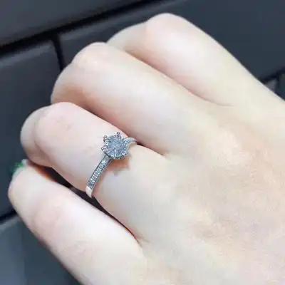 金天然天然钻石戒指20分车花六爪钻戒1克拉效果证书求婚手饰