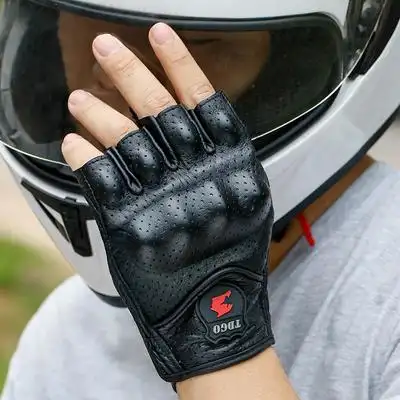 摩托车手套夏季半指男春秋全指手套骑行真皮复古机车手套透气防摔