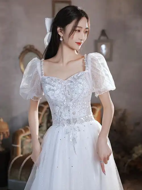 白色晚礼服女夏季2022新款气质仙女生日宴会仙气公主蓬蓬裙