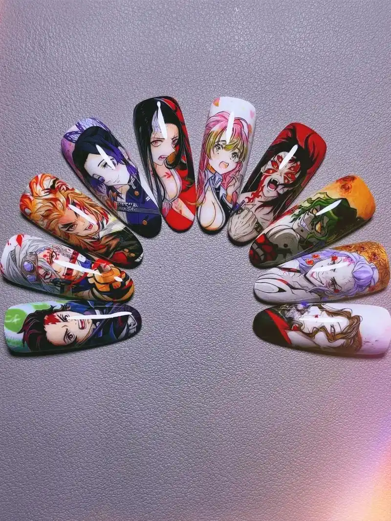 鬼灭之刃手绘美甲.#美甲 #手绘美甲 #穿戴甲 #痛甲 #鬼 - 抖音