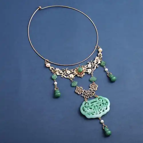 古风项链汉服配饰 复古璎珞项圈 明制原创旗袍吊坠 长命锁毛衣链