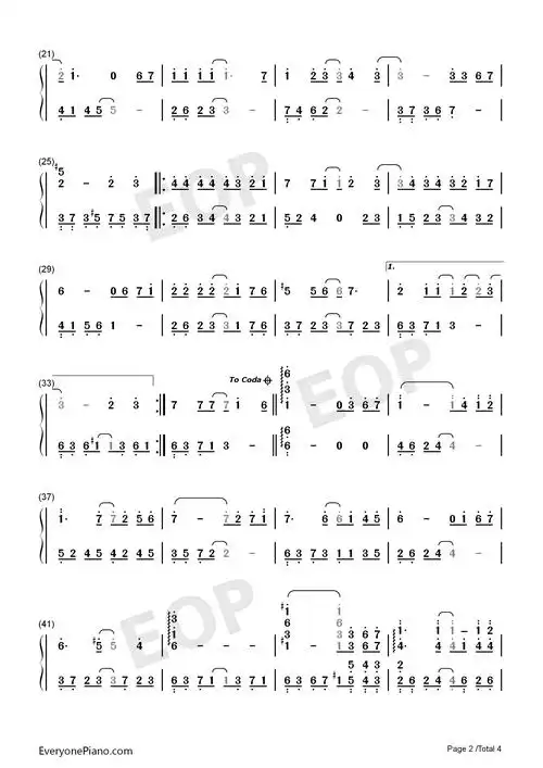 从开始到现在-冬季恋歌主题曲双手简谱预览2