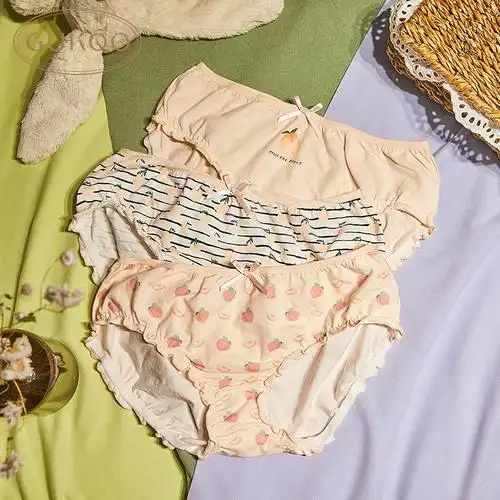 盛世尼曼gukoo果壳内裤女3条组合桃子印花棉裆可爱少女内裤女三角裤