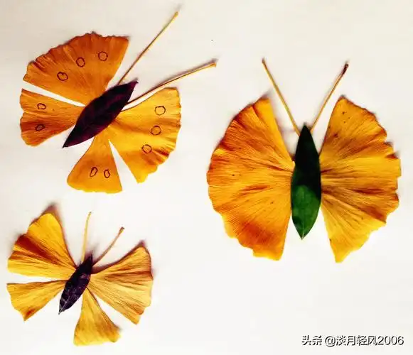 树叶拼贴画简单漂亮手工(幼儿手工,非常简单的叶贴画,用叶子贴蝴蝶,有