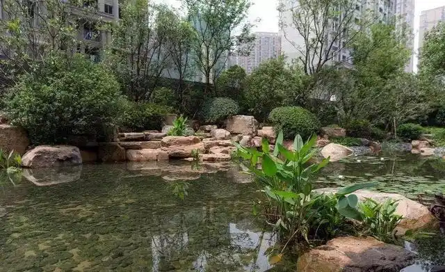 精致美观的水池水榭景观,和生态自然的叠石水景,成为小区园林景观的最
