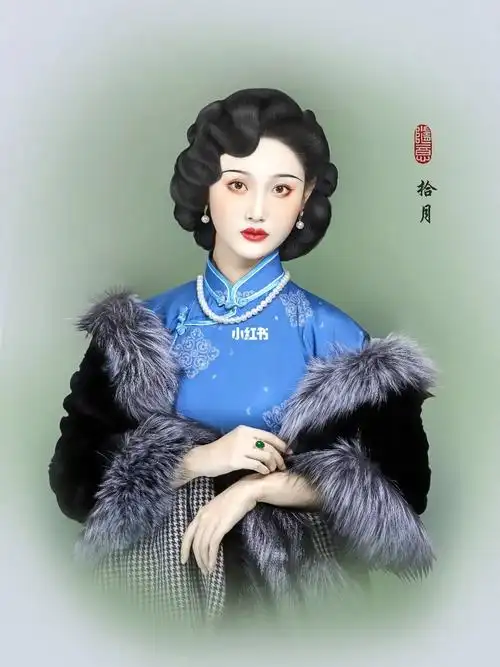 旗袍妆造民国复古手推波纹造型