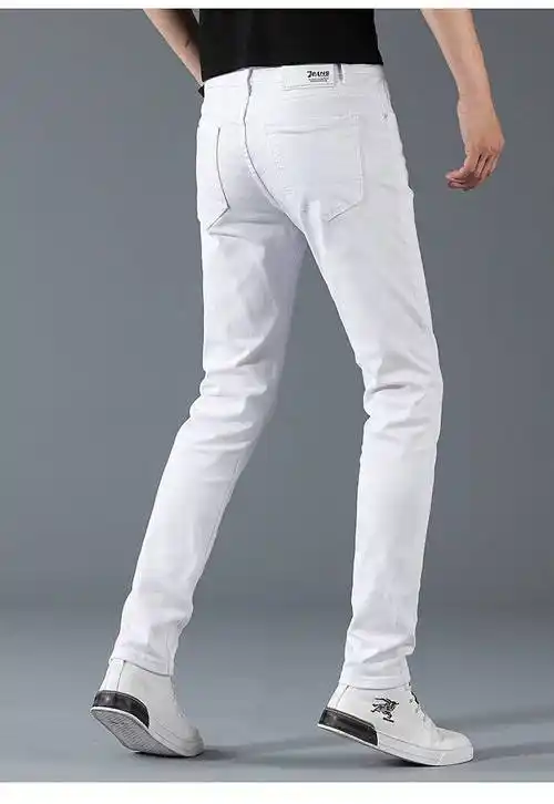 裤子21年秋冬季男士男生潮流乞丐裤青少年秋季白色长裤弹力高品质27码