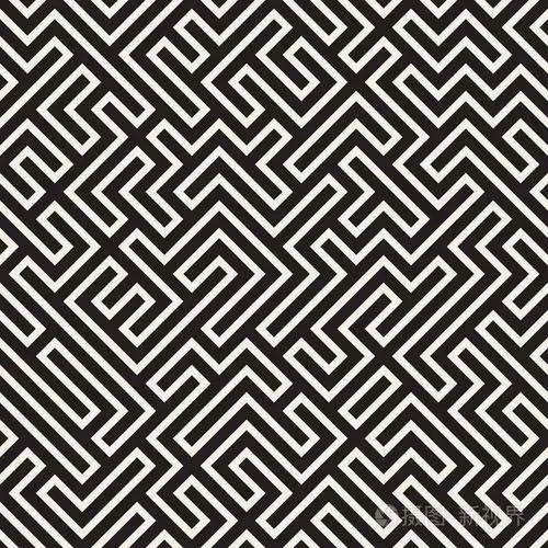 不规则的迷乱线条.矢量无缝黑色和白色花纹