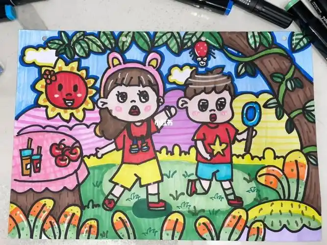 野餐探索大自然简笔画