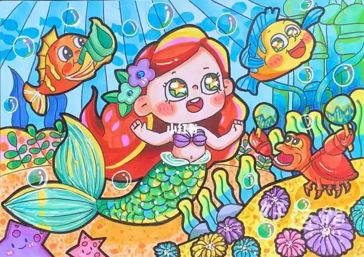 临摹@angel-汤圆#汤圆儿童画  #海的女儿  #爱丽儿  #迪士尼公主 #鱼