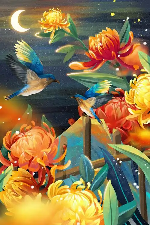 中国风国画鲜花鸟水彩手绘画psd源文件