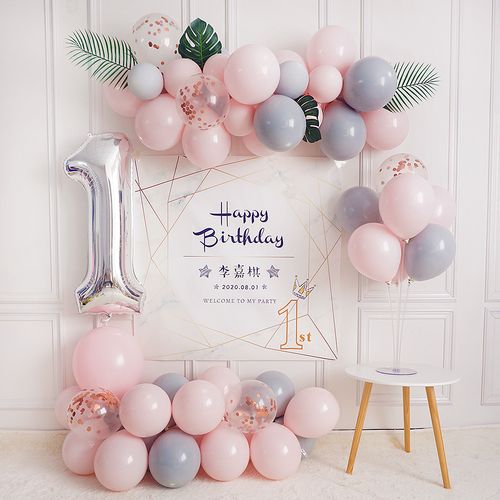 宝宝1一周岁生日派对气球装饰场景布置男孩女孩百天百日宴背景墙