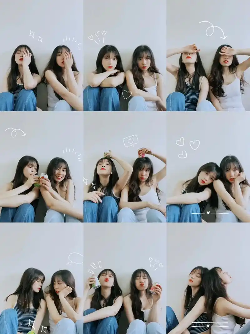 闺蜜自拍91九宫格姿势分享.