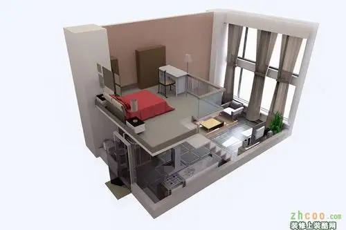 鸟瞰图中式一室一厅一卫